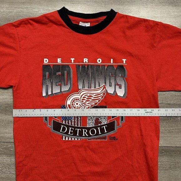 Vintage 90s Detroit Red Wings T Shirt L Mens Single Stitch Chalk Line Red - Picture 7 of 8